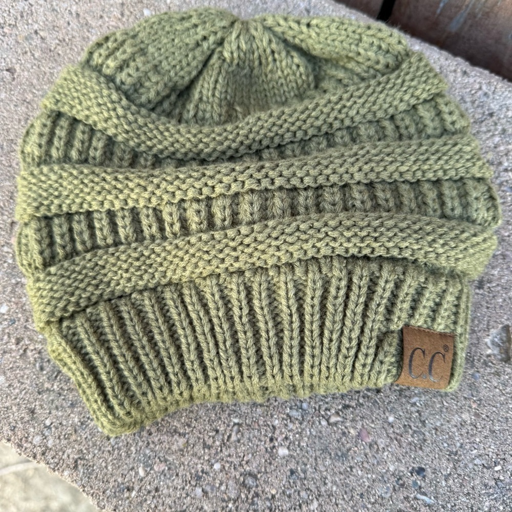 CC Womens Olive Green Knit Beanie Hat